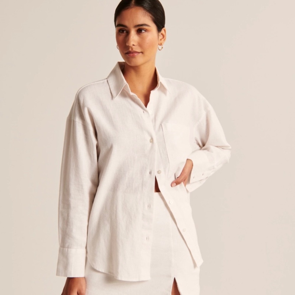 Abercrombie & Fitch Oversized Linen-Blend Shirt